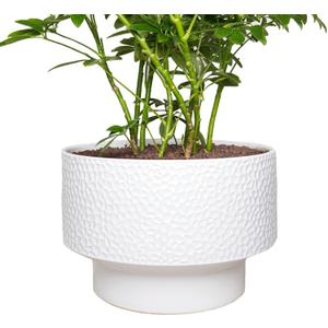 13 Inch Ceramic Pots for Plants, Large Planters for Indoor Plants with Drainage Hole, Modern Indoor Plant Pots for Home Office, Honeycomb Ceramic Planter Pots, White