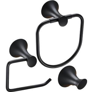 NEWRAIN 3-Piece Bathroom Hardware Set, Matte Black - Hand Towel Ring, Toilet Paper Holder, Robe Towel Hooks