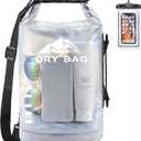 HEETA Dry Bag Waterproof for Women Men, 5L/10L/20L/30L/40L Roll Top Lightweight Dry Storage Bag Backpack with Phone Case for Travel Swimming Boating Kayaking Paddle Board Camping Beach Accessories (White)