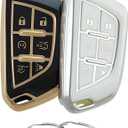 REPROTECTING TPU Key Fob Cover Compatible with Cadillac Escalade Escalade ESV (6 Buttons) (Black/Silver-White)