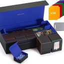 Premium Deck Box MTG with Playmat and Dice Tray, Holds 5 Display Deck Case or 800+ Sleeved Cards,10 Colorful Dividers & Card Supporter, Durable Trading Card Storage for MTG, YuGiOh, TCG, Sports Cards (Black / Blue)
