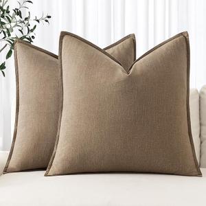 MIULEE Decorative Linen Pillow Covers 16x16 Inch Blue Boho Farmhouse Neutral Couch Throw Pillows for Bed Pack of 2 Accent Coastal Modern Pillowcase Summer Sofa Livingroom Home Decor, Khaki 
