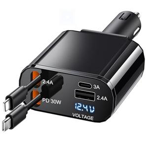 TICCI Retractable Car Charger 66W USB C Retractable with Cables, Car Phone Charger for iPhone 16/15/14 Android, Galaxy, Pixel, Car Accessories Fast Charging for Men Women, Black,