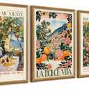 SYWENNOI 3 Pieces Wood Framed Italy Scenes Canvas Wall Art, Tuscan Wall Decor for Living Spaces, Vintage City Landscape Art Poster Prints for Bedroom Kitchen Dining Room Ready to Hang 12x16 inches