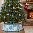 Soulchen 31.5 Inch Coastal Christmas Tree Collar Starfish Ocean Beach Blue Hexagon Fabric Collapsible Skirt Xmas Tree Collar for Artificial Trees Festive Holiday Nautical Decoration