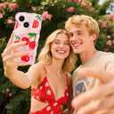 for iPhone 13 Case,Cute Summer Flower Cherry Phone Case,Kawaii Shockproof TPU Raised Edges Curly Wavy Laser Beam Glossy,Aesthetic Retro Fruit Girly Cases Women Girls(6.1",Cherry)