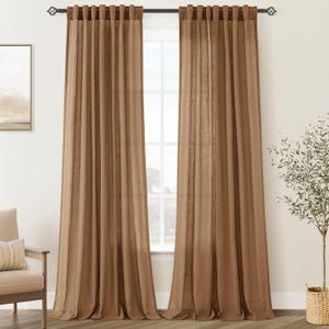 Brown Curtains for Living Room Back Tab Modern Farmhouse Semi Sheer Curtains 96 inches Long 2 Panels Set Muted Neutral Window Curtain for Dining Room Bedroom 52x96