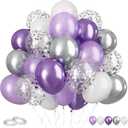 FunHot Silver and Purple Balloons, 60Pcs 12 Inch Metallic Silver Confetti and White Latex for Girls Women Birthday Wedding Baby Shower Party Decorations