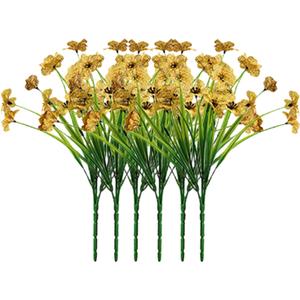 Artificial Plants for Indoor 6Pcs Fake Azalea Silk Flowers Yellow Artificial Flowers Bouquet Decor Bridal Wedding Flower Real Latex Home Artificial Flowers Set for Home Wedding Faux Flowers Gift