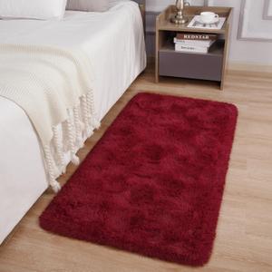 DETUM Red Runner Rug 2X4 for Hallyway Entryway Kitchen Fluffy Area Rugs for Bedroom Soft Kids Room Rugs Furry and Washable Christmas Carpets (Burgundy)