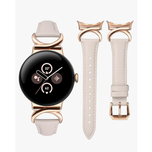 Minyee Leather Bands Compatible with Google Pixel Watch 3 41mm/Pixel Watch 2/Pixel Watch 1 Band Women, Slim Thin Dressy Designer Premium Leather Strap with C-Shape Metal Buckle for Pixel 2 Smartwatch