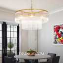 DEARLAN Round Crystal Chandelier Modern Brushed Brass Glass Raindrop Chandeliers for Dining Room 8 Lights Hanging Pendant Ceiling Lamp for Entryway Foyer Lighting Fixture D23.6