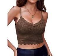Avidlove Crop Tops for Women Sleeveless V Neck Camisoles Racer Back Braletts Double-Layered Strapless Basic Tops, Brown, XL