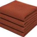 Homaxy 100% Cotton Waffle Weave Kitchen Dish Towels, Ultra Soft Absorbent Quick Drying Cleaning Towel, 13 x 28 Inches, 4-Pack, Rust