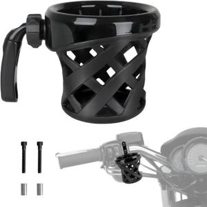 DREAMIZER Motorcycle Handlebar Drink Cup Holder Mount Water Bottle Holder with Mesh Basket Compatible with Harley Touring Road Glide Street Electra Glide Softail XL883 1200 1996-up, Black