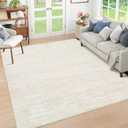 RUGSREAL Solid Machine Washable Area Rug Soft Low-Pile Modern Contemporary Area Rug Non-Slip Throw Indoor Carpet for Living Room Bedroom Kids Room, 4' x 6' Cream-White
