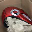 Red Hood Helmet Metallic Mechanical Style Piercing Eye Detail Form-Fitted Deluxe Cosplay Prop for Fans & Collector's Edition (Red)
