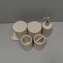 ZCCZ Beige Bathroom Accessories Set 6 Pieces - Toothbrush Holder, Lotion Dispenser, Qtip Container, Vanity Tray, Tumbler - Countertop Organizer for Bathrooms - Elegant and Functional Dcor Set