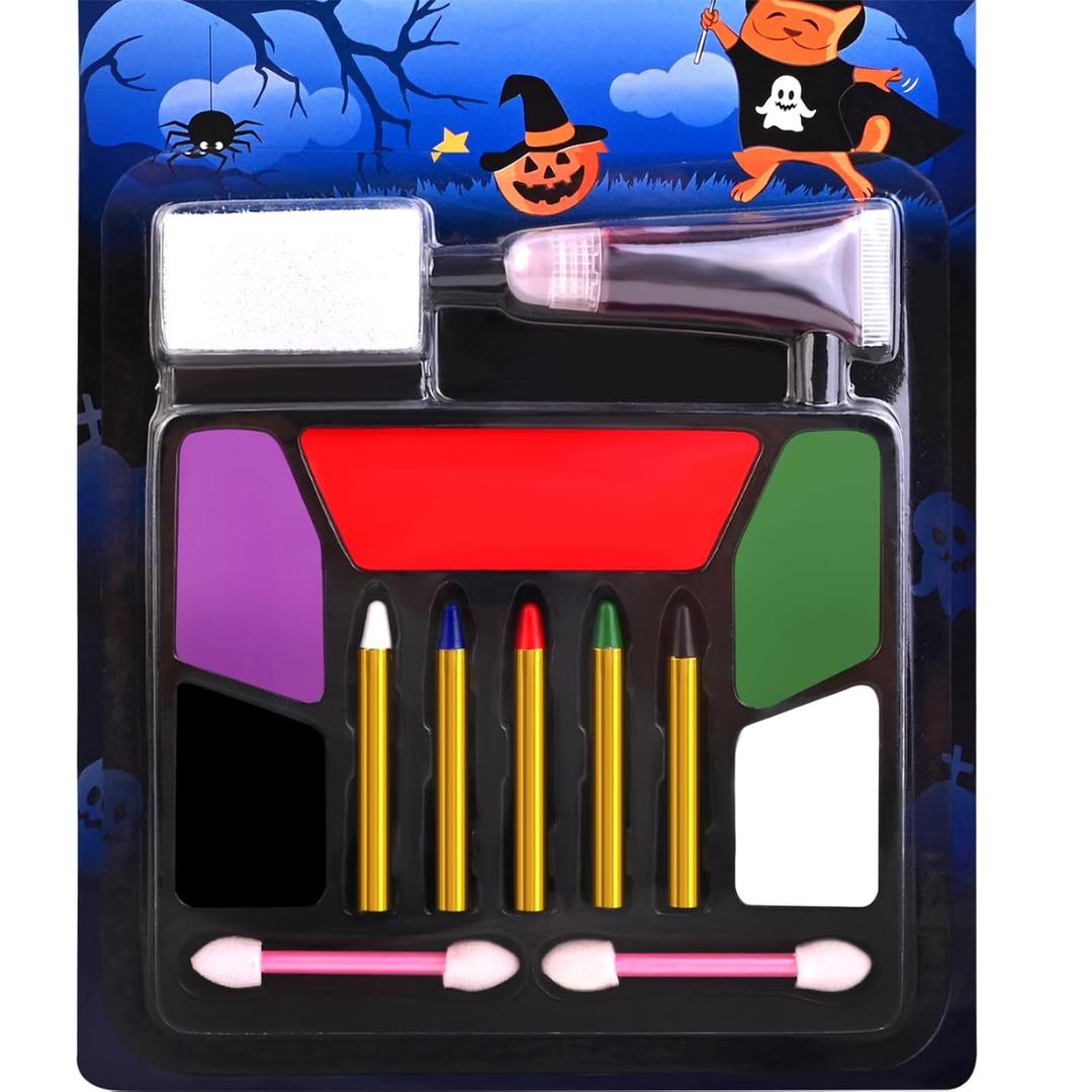 Face Paint Body Painting Kit - 5 Colors + Fake Blood, Halloween White Paint, SFX Makeup, Non-Toxic Hypoallergenic for Cosplay, Joker Costume, Parties