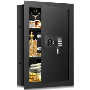 25.6" Tall Wall Safes Between the Studs Fireproof, Combination Lock Hidden Safe with Removable Shelf, Heavy Duty Fireproof in Wall Safe with Hidden Bottom Compartment for Documents Money Valuables