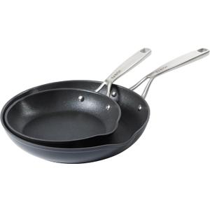 Babish 2 Piece 8 and 10 Inch Fry Pan Hard Anodized Laser Titanium Forever Non Stick Technology Durable Frying Pans Set - Black