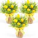 Dlerom 3 Pack Artificial Potted Lemon Flowers Plastic Faux Lemons in Small Burlap Bag Vases Fake Lemons Potted Plants for Spring Summer Home Farmhouse Office Kitchen Indoor Outdoor Table Decoration