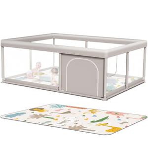 Hiaksedt Baby Playpen with Mat 65 x 50 Inch, PlayPen for Babies and Toddlers, Sturdy Safety Play Yard for Indoor & Outdoor with Zipper Gates