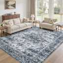 10x12 Area Rug: Washable Neutral Navy Blue Rugs for Living Room | Non Slip Stain Resistant Indoor Floor Carpet for Bedroom Dining Kitchen Farmhouse Nursery Home Office Kid & Pet Friendly