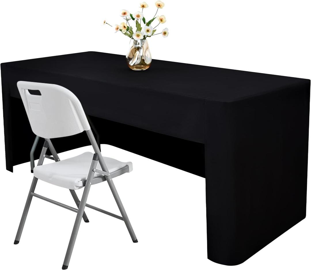 48X24 Inch Black Rectangle Fitted Tablecloth Open Back Fitted Table Cloth Washable Polyester Fitted Table Cover for 4 Foot Folding Table Display Trade Show Party Wedding Banquet Birthday