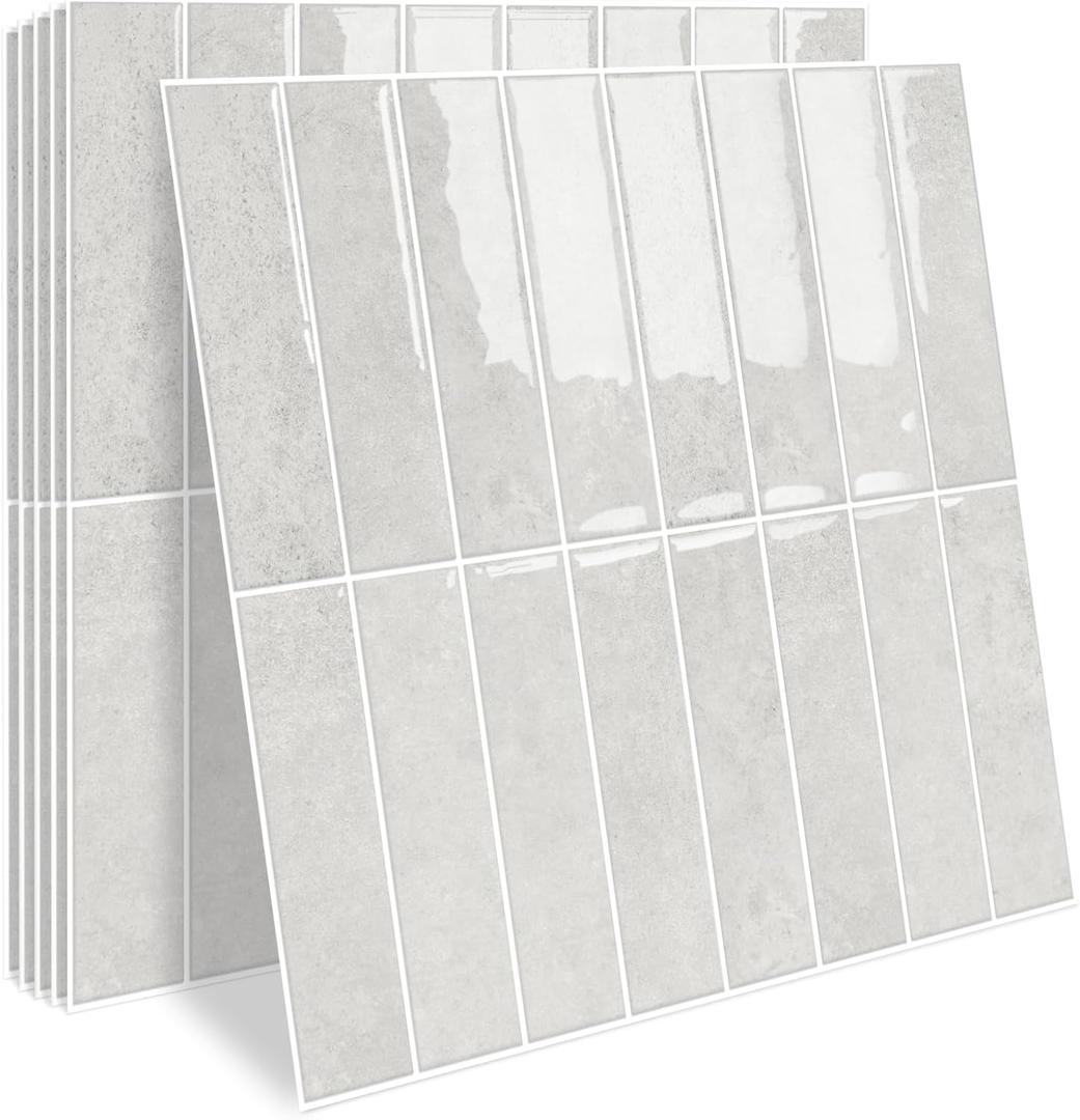 MORCART Upgraded Peel and Stick Backsplash, 10 Sheets of 11.8"x11.8" - 3D Adhesive Waterproof Wall Tiles for Kitchen, Bathroom, Living Room, Subway Tiles, Gray-Beige