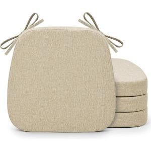Shinnwa Kitchen Chair Cushions Set of 4, Non-Slip Dining Chair Cushions with Detachable Straps and Machine Washable Cover, 3 Pack, 17x16x2in, Beige