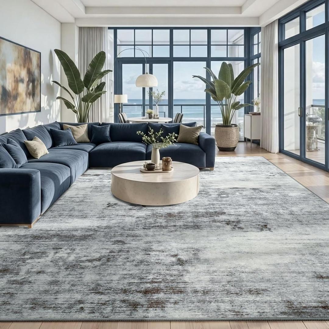 Toneed Abstract Area Rug 8x10 Modern Washable Rug Soft Non Slip Rug Low Pile for Bedroom Living Room Dining Room Grey
