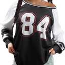 Oversized Jersey Shirts for Women Off Shoulder Tops Long Sleeve Y2K Jersey Clothes Loose Fit Graphic Tees (S)