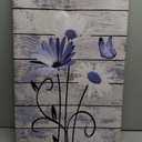 HVEST Vintage Floral Canvas Wall Art Blue and White Daisy Butterfly on Farmhouse Wooden Wall Decor for Bedroom, Country Wildflower Framed Wall Art for Living Room Office Home Decor,24L X 16W inches
