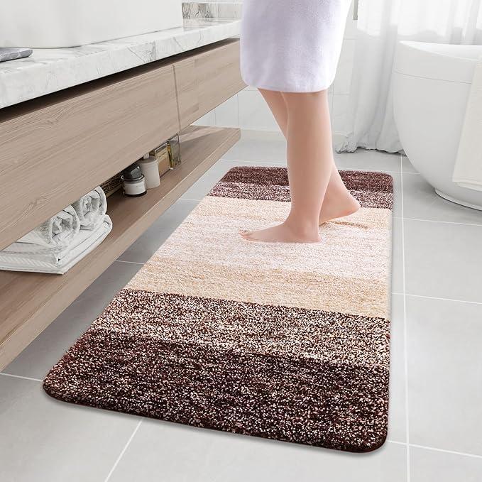 Arotive Microfiber Bathroom Rugs, Shaggy Soft and Absorbent Bath Rug, Non-Slip, Thick Plush Machine Washable Dry Bath Mats for Bathroom, Tub and Shower, 20x28", Brown