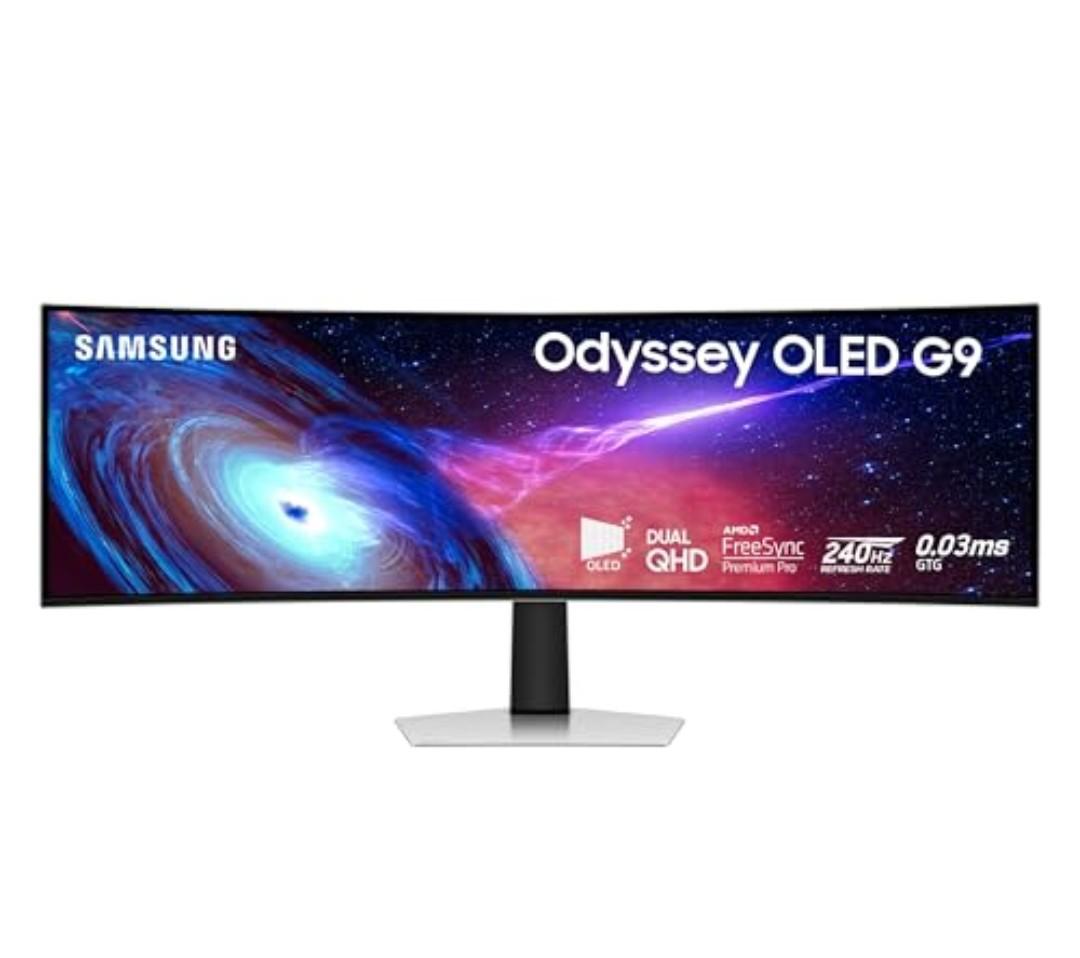 Samsung 49" Odyssey G93SC Series Curved Gaming Monitor, QD-OLED, 240Hz, 0.03ms, DQHD, G-Sync Compatible, FreeSync Premium Pro, Adjustable Stand