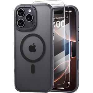 Sancable Strong Magnetic for iPhone 16 Pro Max caseCompatible with fit MagSaf[2 Tempered-Glass Screen Protectors]Shockproof Slim Thin Cover case for iPhone 16 Pro Max 6.9'', Black Set