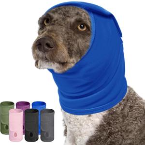 Dog Calming Hoodie, Ear Muffs Noise Protection for Anxiety Relief, No Shake Ear Wraps for Dogs - Grooming, Bath, Blow Drying, Fireworks, Thunderstorms, Hematoma Ear Cover Head Wrap, Blue XL