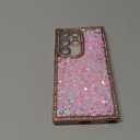 KERZZIL Trendy Girly Glitter Powder Compatible with Sumsung Galaxy Rectangle Case, Elegent Cute Slim Women Bling Diamond Rhinestones Plating Phone Cases(Pink,S24 Ultra)