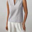 SOLY HUX Women's Work Outfits V Neck Sleeveless Blouses Summer Casual Tank Tops Business Office Dressy Striped Shirts