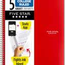 Five Star Spiral Notebook + Study App, 5 Subject, College Ruled Paper, 8-1/2" x 11", 200 Sheets, Fights Ink Bleed, Water Resistant Cover, Fire Red (72077)