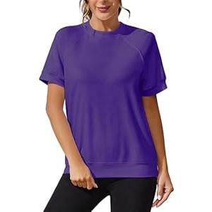 APWEQATA Sweatshirts For Women Crewneck Short Sleeve Shirts Summer Casual Pullover Blouses(Purple, L)