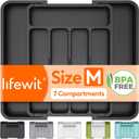 Lifewit Silverware Drawer Organizer, Expandable BPA Free Utensil Tray for Kitchen, Adjustable Flatware and Cutlery Holder for Spoons Forks Knives, Plastic Kitchen Organizers and Storage, Black (M8.9-14.7''W x 12.2''D)