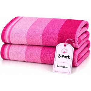 Pink Beach Towels 2 Pack, Extra Large 30x60 Inch Cotton Blend, Soft Absorbent Quick Dry - Pool, Gym and Beach Towels
