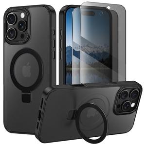 Lamcase for iPhone 16 Pro Max Case, Compatible with MagSafe, with Privacy Screen Protectors X2, [Magnetic Invisible Stand] [Camera Protection] Shockproof Slim Translucent Matte Phone Case, Black