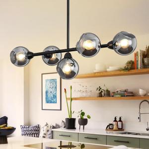 Black Linear Chandeliers for Dining Room 5 Lights Modern Sputnik Chandelier, 36 Inch