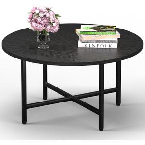 Coffee Table, 23.6" Coffee Tables for Living Room, Round Coffee Table with Metal Frame, Floor Table for Sitting on The Floor, Home, Office, Black (1T)