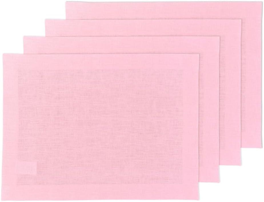 Solino Home Linen Placemats Set of 4 - Pink Lemonade Placemats 14 x 19 Inch - 100% Pure Linen Table Place Mats for Spring, Mothers Day, Summer - Fete (Rectangular (Set of 4))