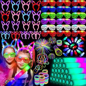 HHJ 284 PCS Glow in The Dark Party Supplies with 200 Glow Sticks 20 Led Glasses 20 Finger Lights 20 Hair Clips Fiber Optic Glow Party Favors for Birthday Wedding Concert 4th of July (284)