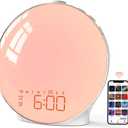 MOMILLA Smart Sunrise Alarm Clock, White Noise Sound Machine Wake-up Light with App Control, FM Radio, Sunset Night Light, Dual Alarms with Snooze Function for Heavy Sleepers Kids